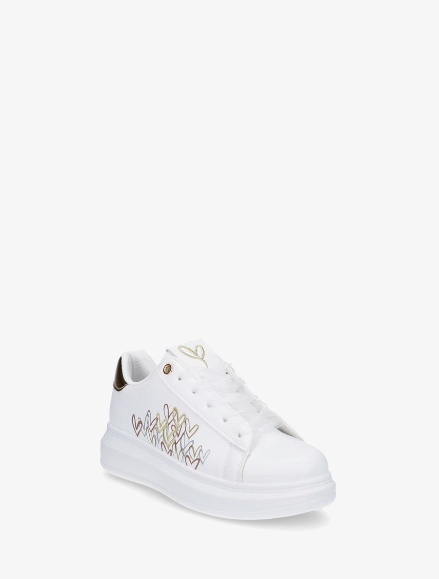 Sneakers imprimé coeurs à lacets en voile - Or - 2