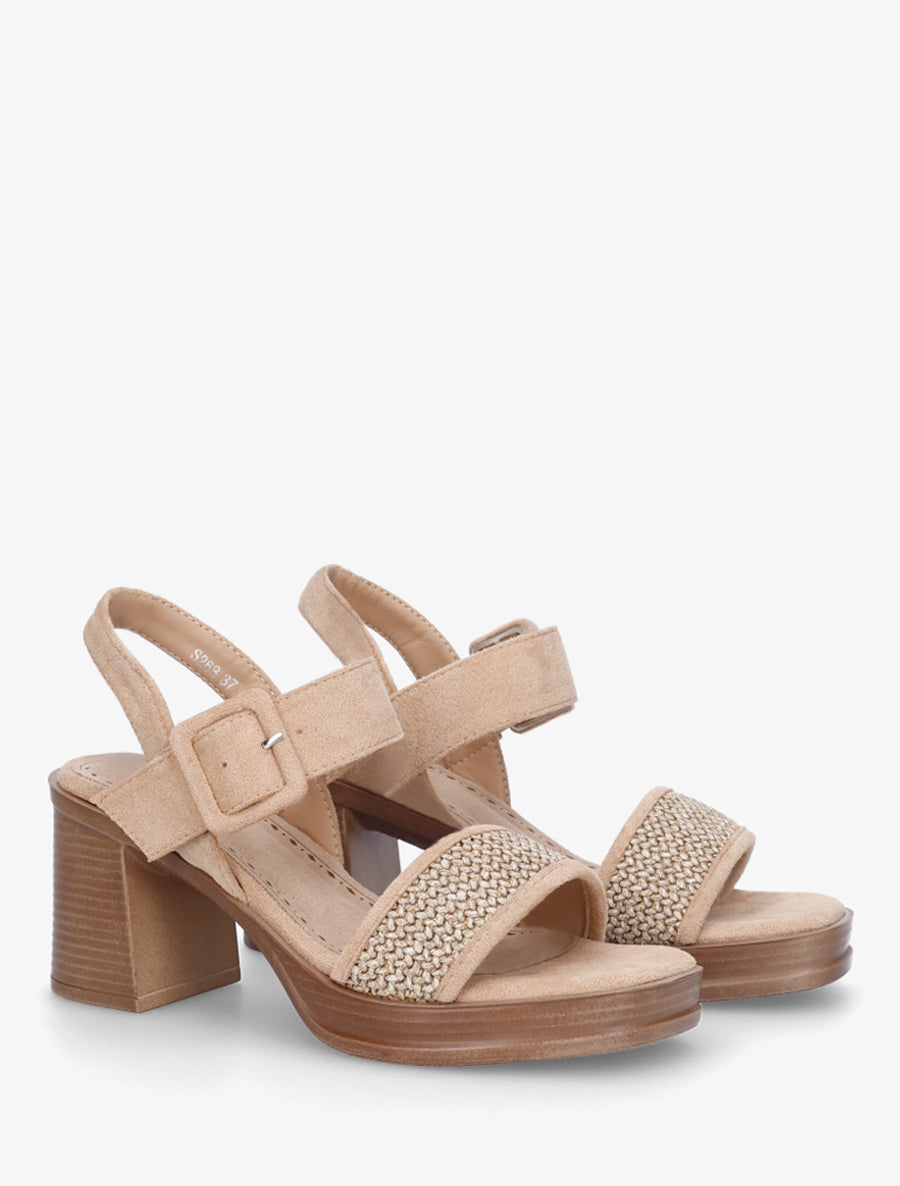 Sandales en suédine à bride texturé - Camel - 4