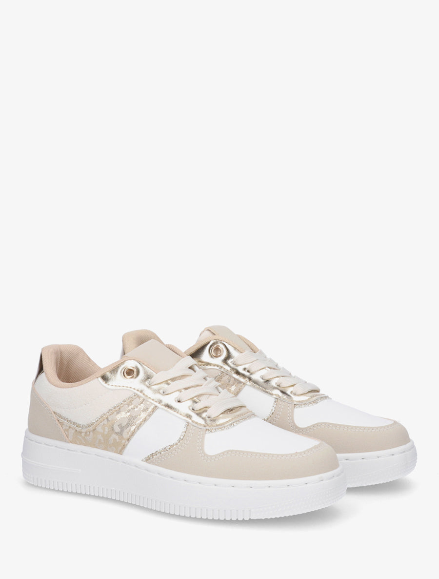 Sneakers à empiècement effet nubuck et détail irisé - Beige - 4