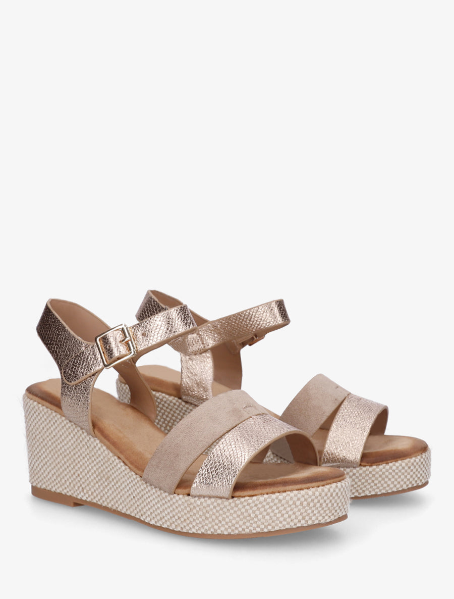Sandales compensées python et suédine - Rose gold - 4