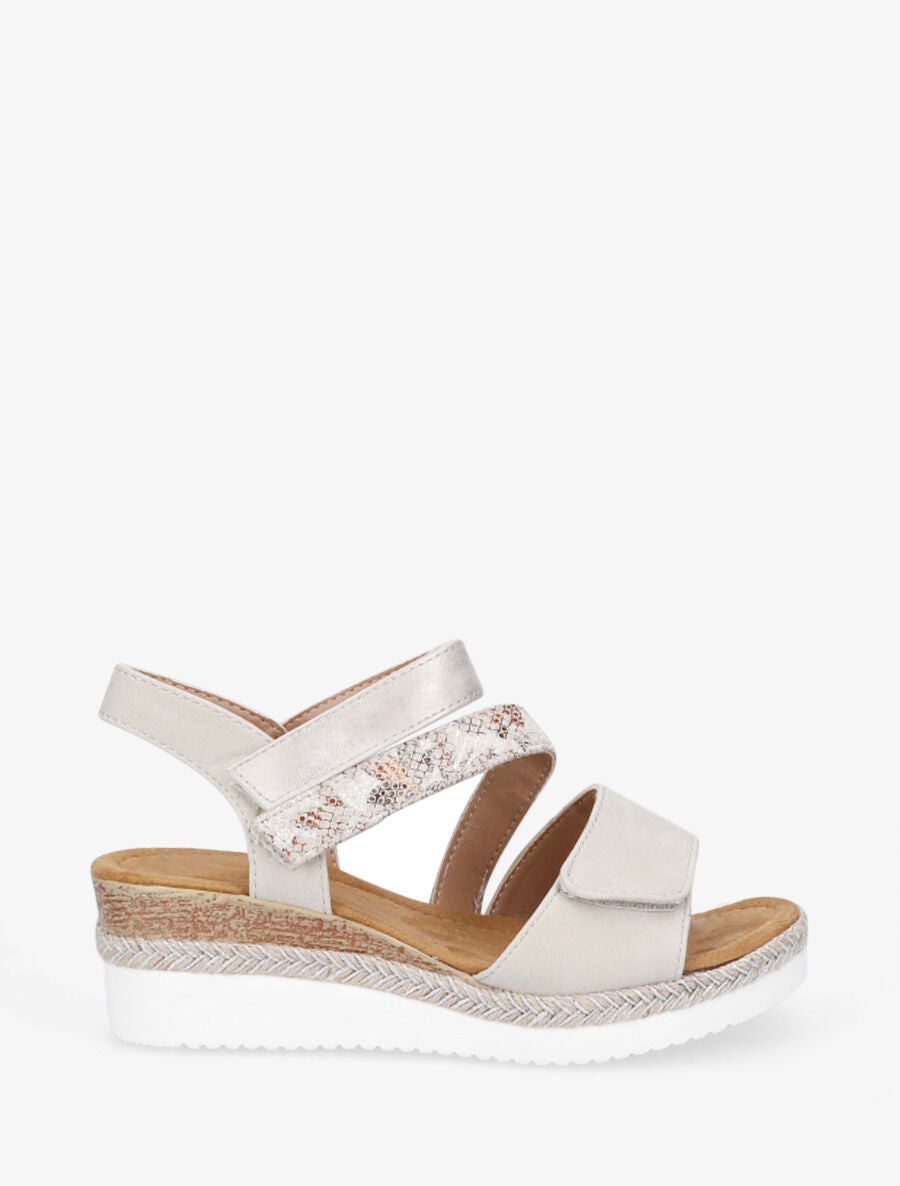 Sandales compensées en simili et effet python - Beige - 1
