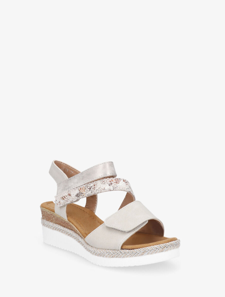 Sandales compensées en simili et effet python - Beige - 2