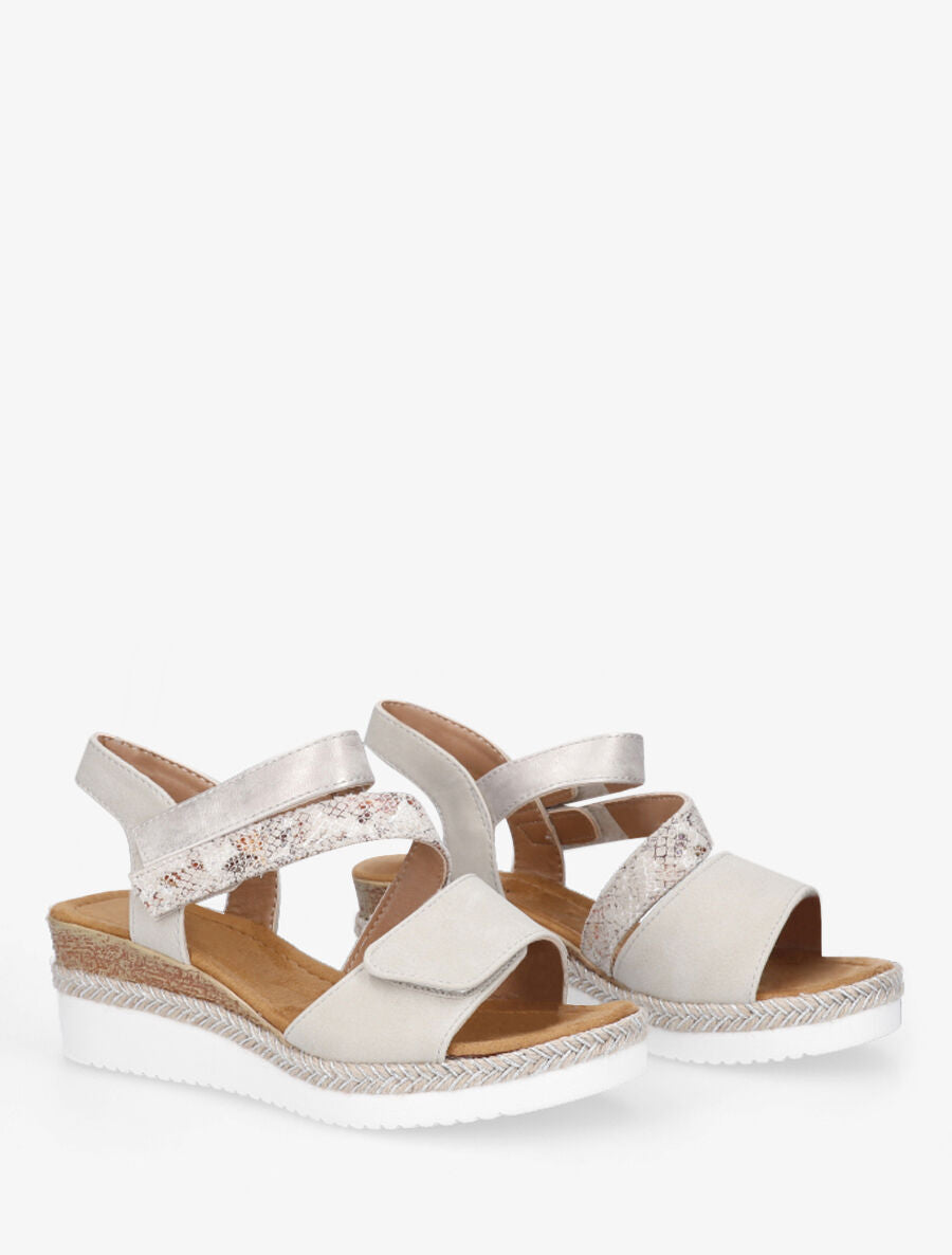 Sandales compensées en simili et effet python - Beige - 4