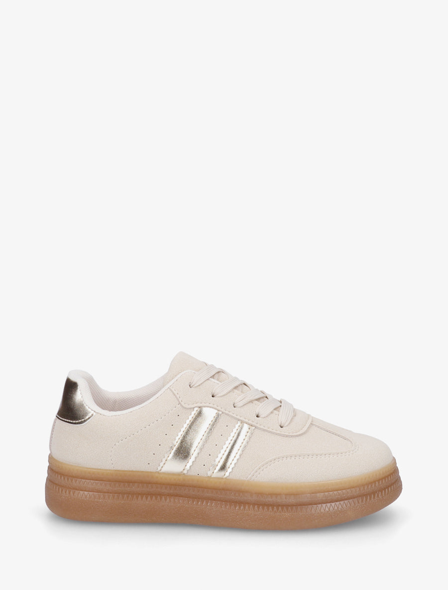 Sneakers plates effet nubuck à bandes contrastantes - Beige - 1