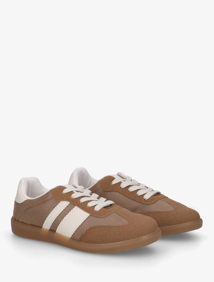 Sneakers plates en tissu à bandes contrastantes - Taupe - 4