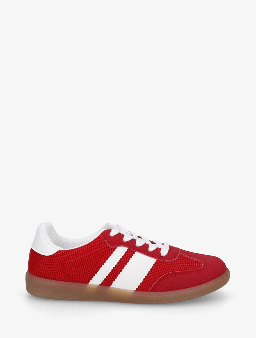 Sneakers plates en tissu à bandes contrastantes - Rouge - 1