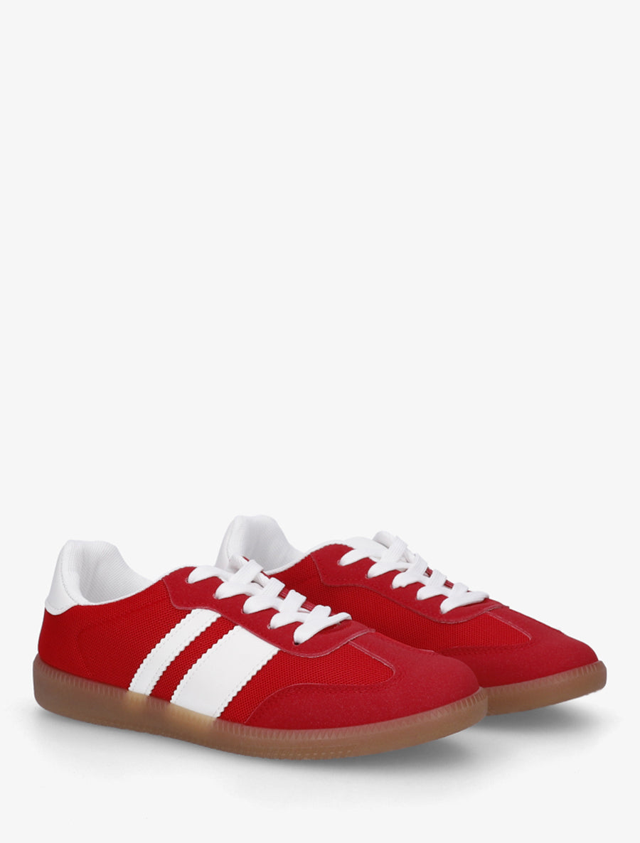 Sneakers plates en tissu à bandes contrastantes - Rouge - 4