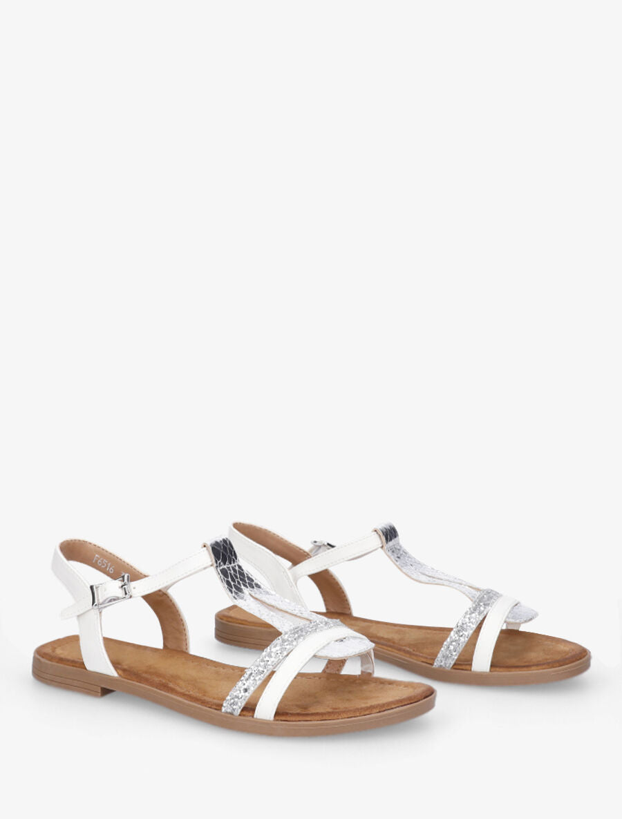 Nu-pieds effet python à paillettes - Blanc - 4