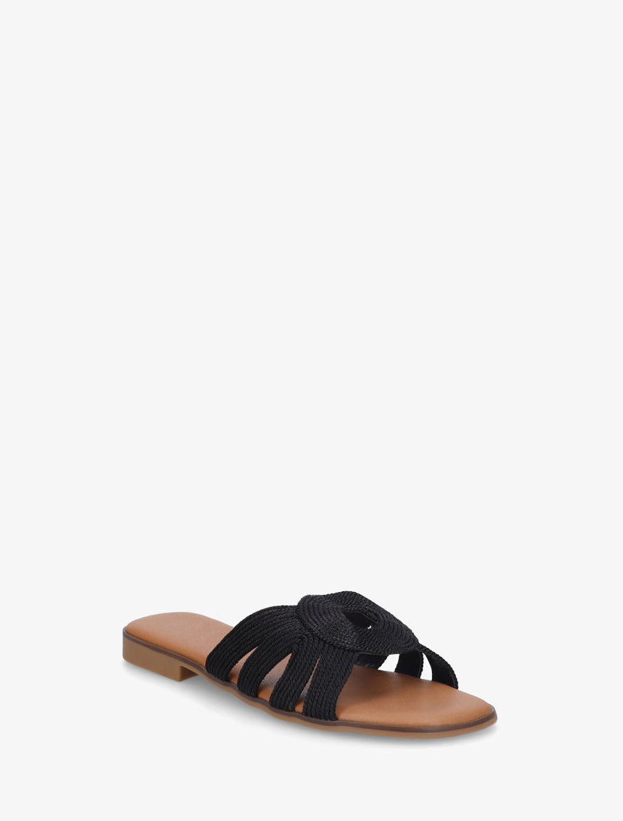 Claquettes plates style corde - Noir - 2