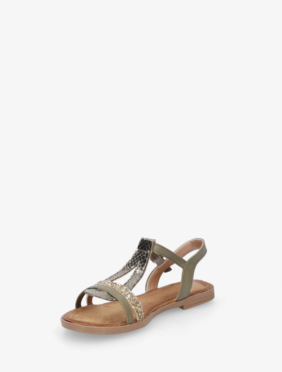 Nu-pieds effet python à paillettes - Kaki - 4