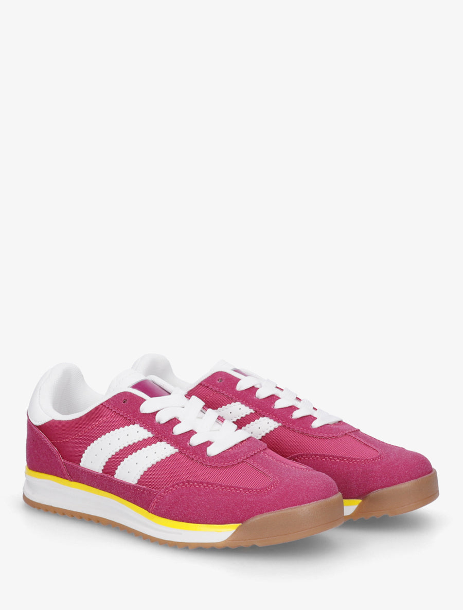 Sneakers en simili à empiècement effet nubuck - Fushia - 4