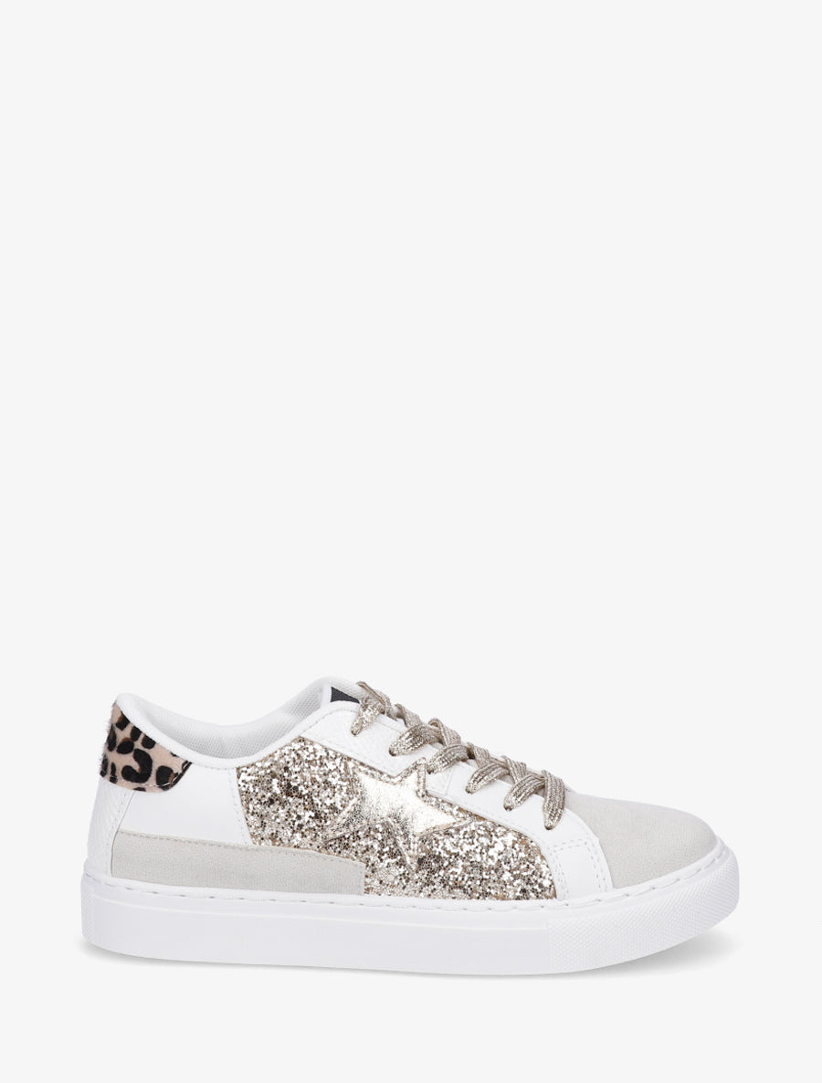 Sneakers en simili à motif étoile - Beige - 1