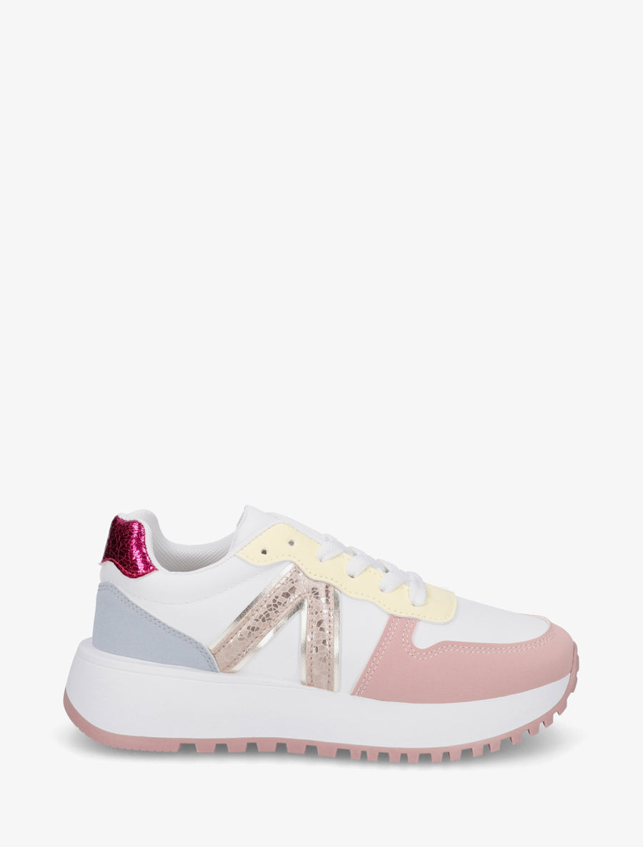 Sneakers en simili à détail imprimé python - Rose - 1