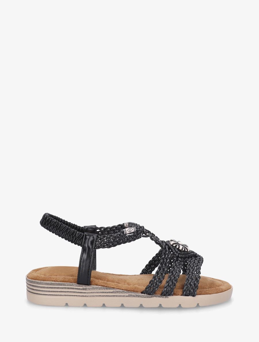 Sandales tressées et cheville élastiquée - Noir - 1