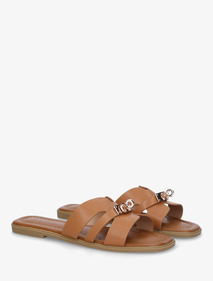 Claquettes en simili à empiècement métal - Camel - 4