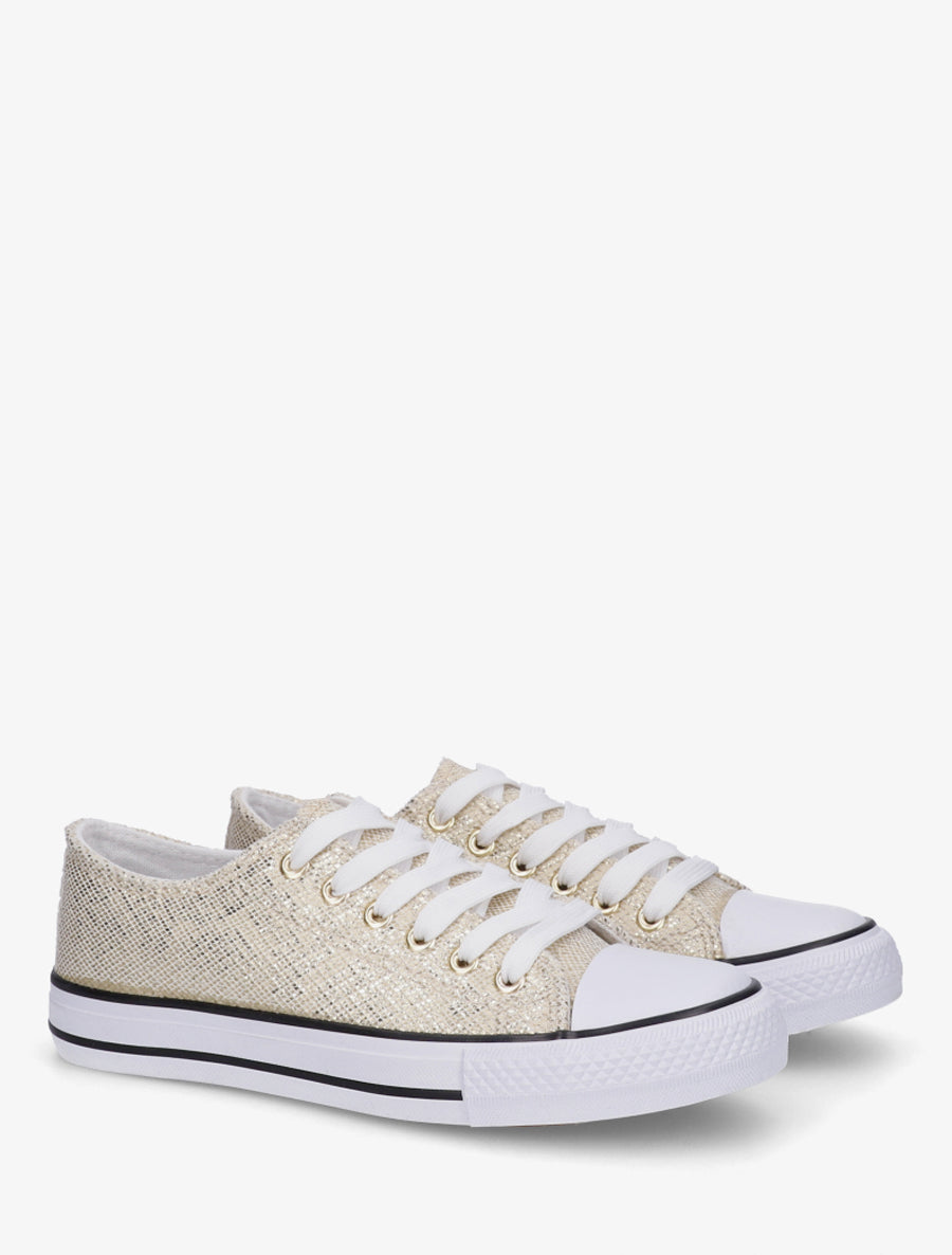 Sneakers irisées en simili - Beige - 4