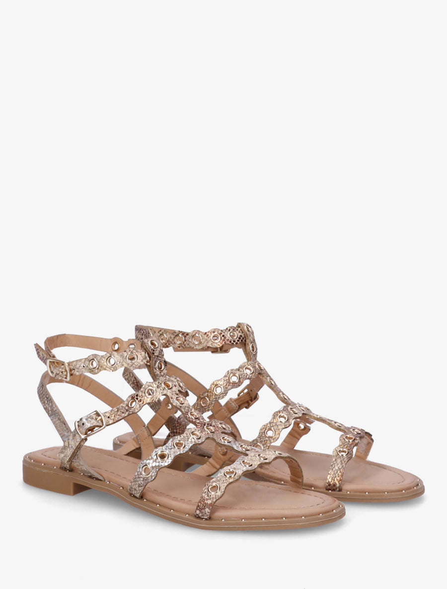 Nu-pieds python style spartiates à oeillets - Beige - 4