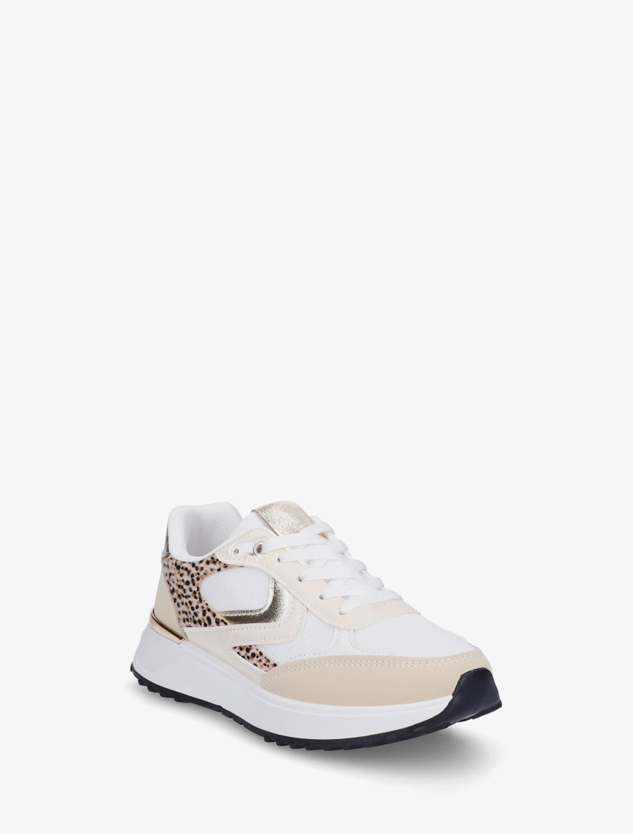 Baskets bi-matière imprimé guépard - Beige - 2