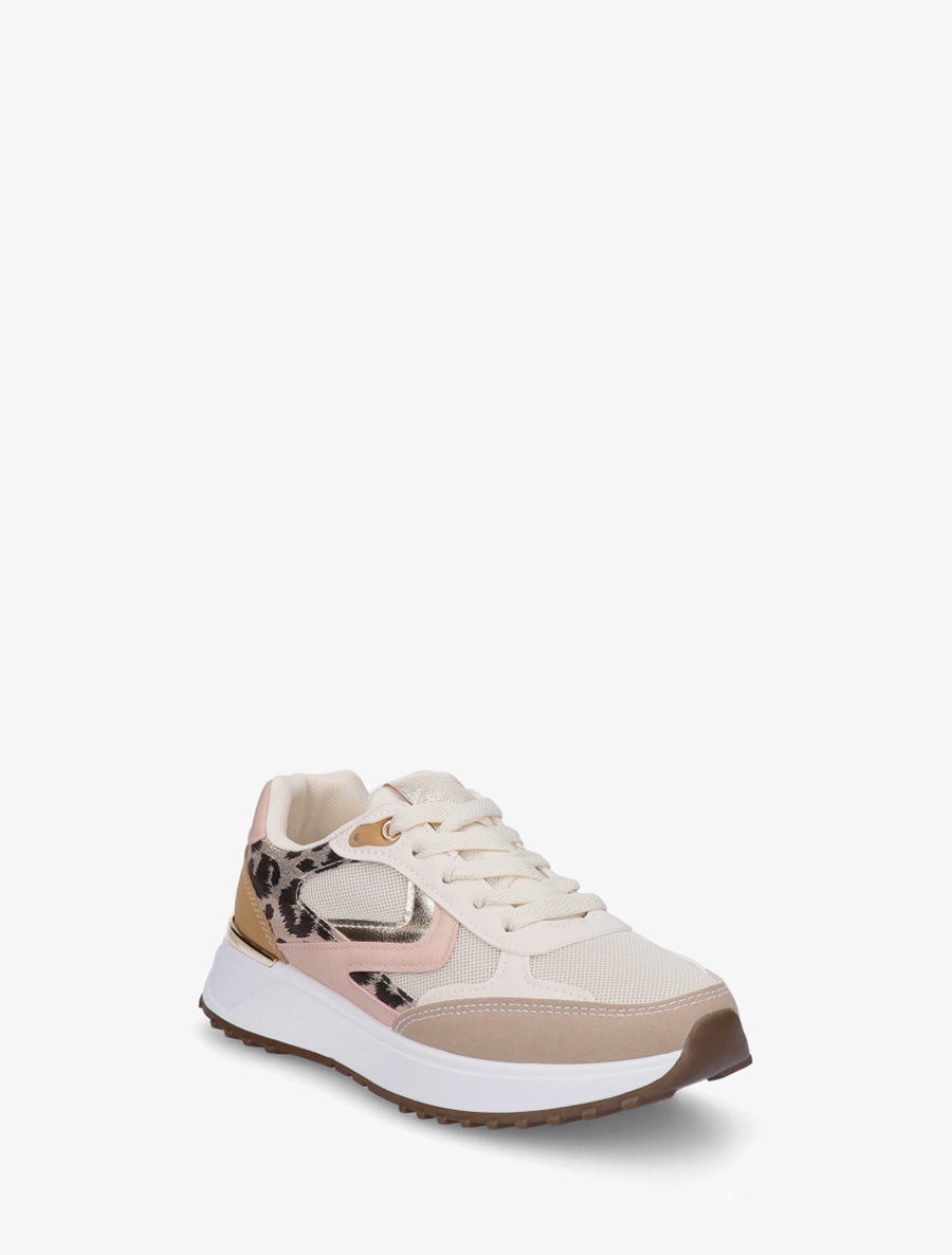 Baskets bi-matière imprimé léopard - Rose/beige - 2