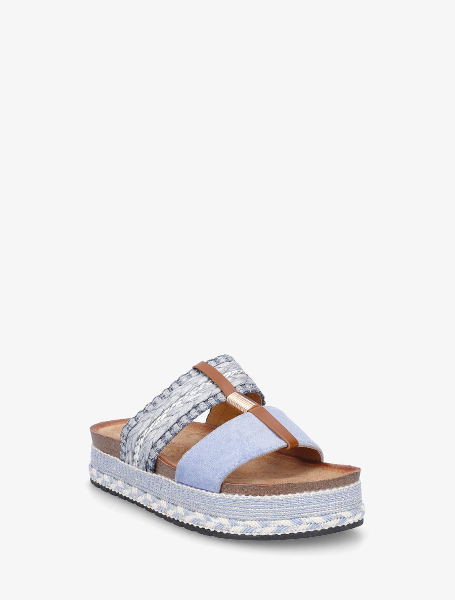 Mules fantaisies en raphia et suédine - Bleu pâle - 2