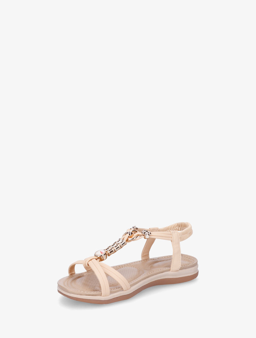 Sandales à bijoux et cheville élastiquée - Beige - 3