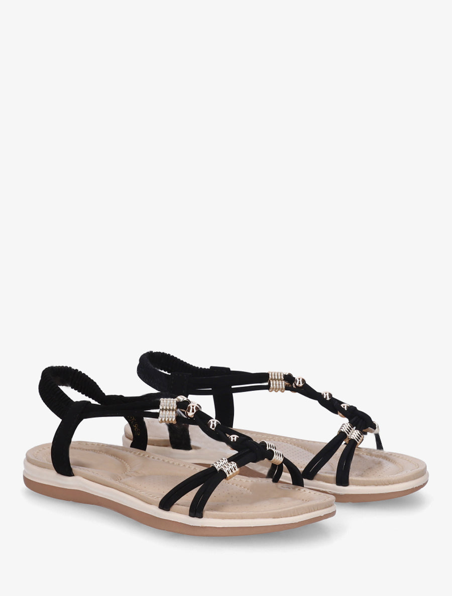 Sandales à bride élastiquée et perles - Noir - 4