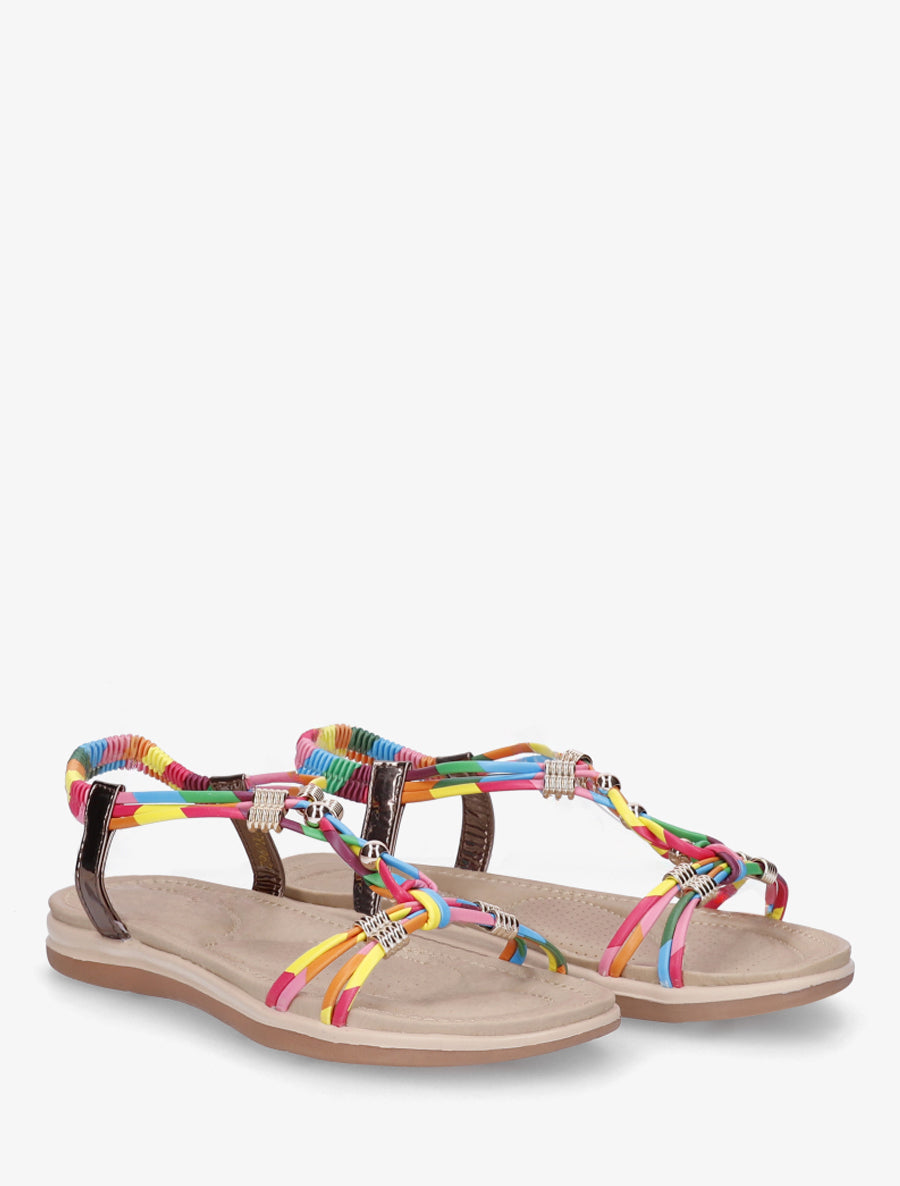 Sandales à bride élastiquée et perles - Rose - 4