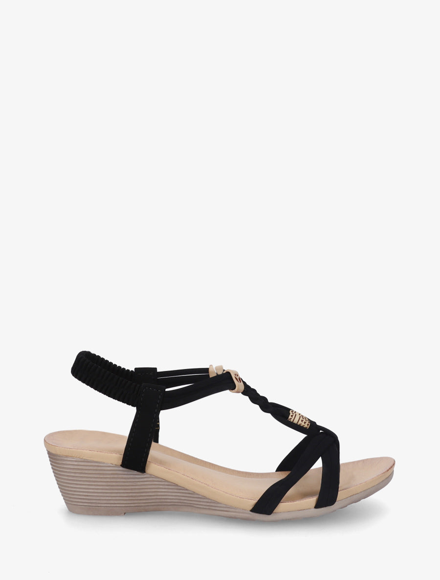 Sandales compensées à chevilles élastiqués - Noir - 1