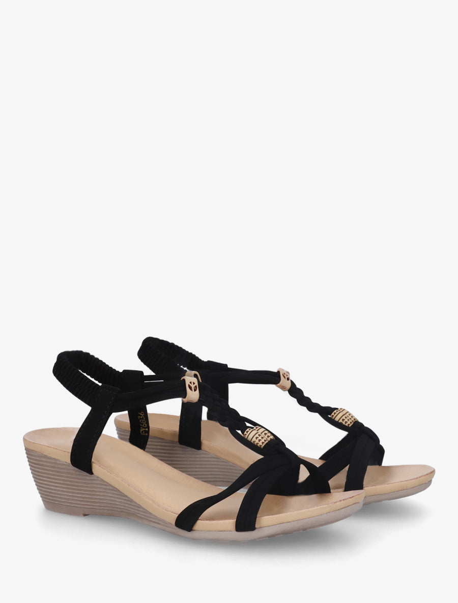 Sandales compensées à chevilles élastiqués - Noir - 4