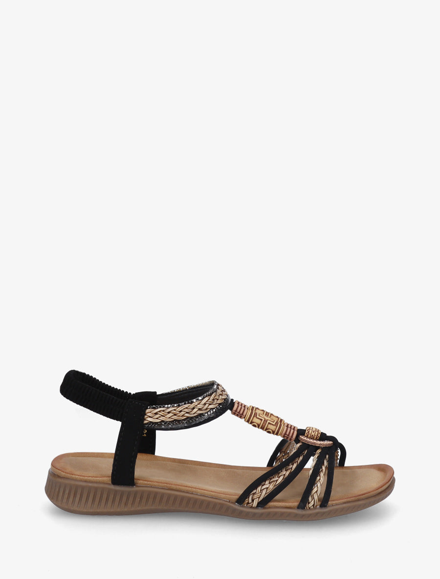 Sandales fantaisies tressées à strass - Noir - 1