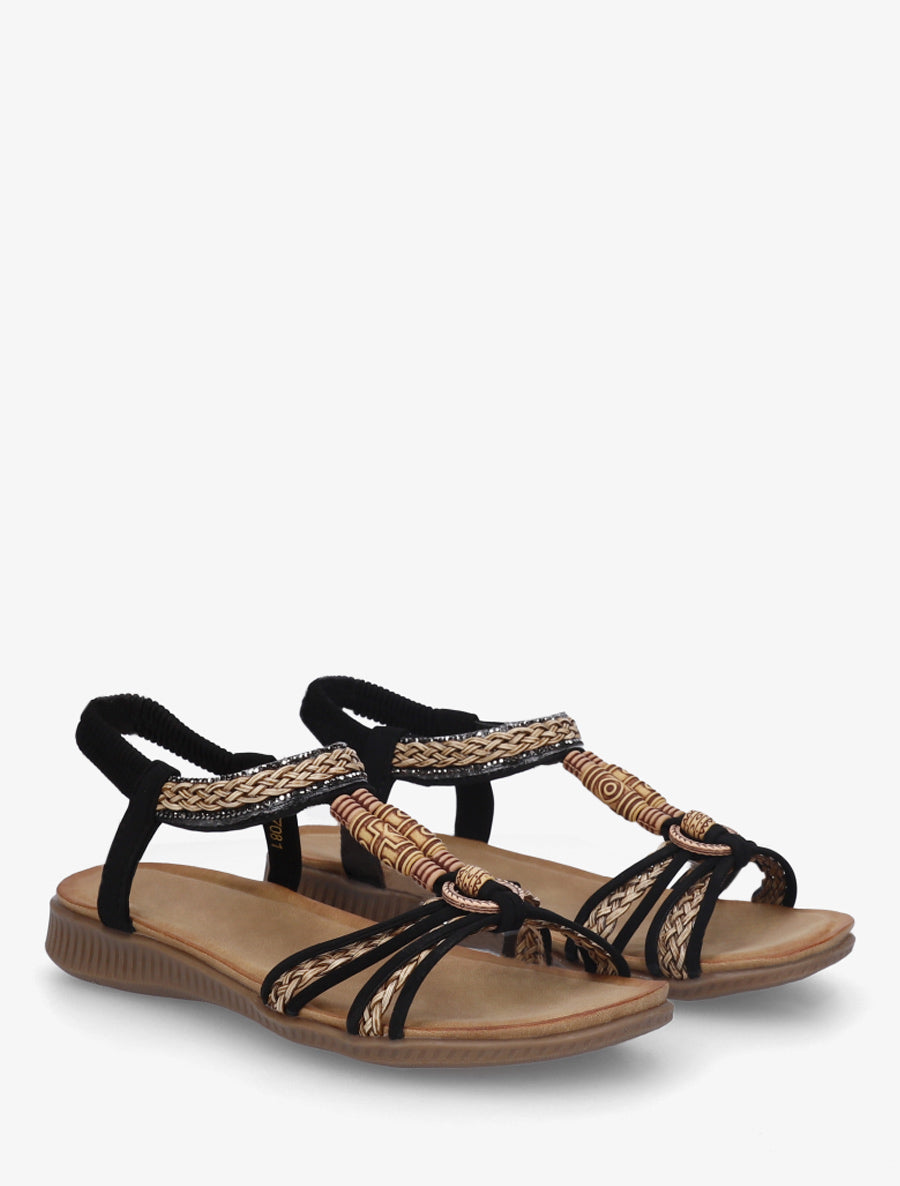 Sandales fantaisies tressées à strass - Noir - 4