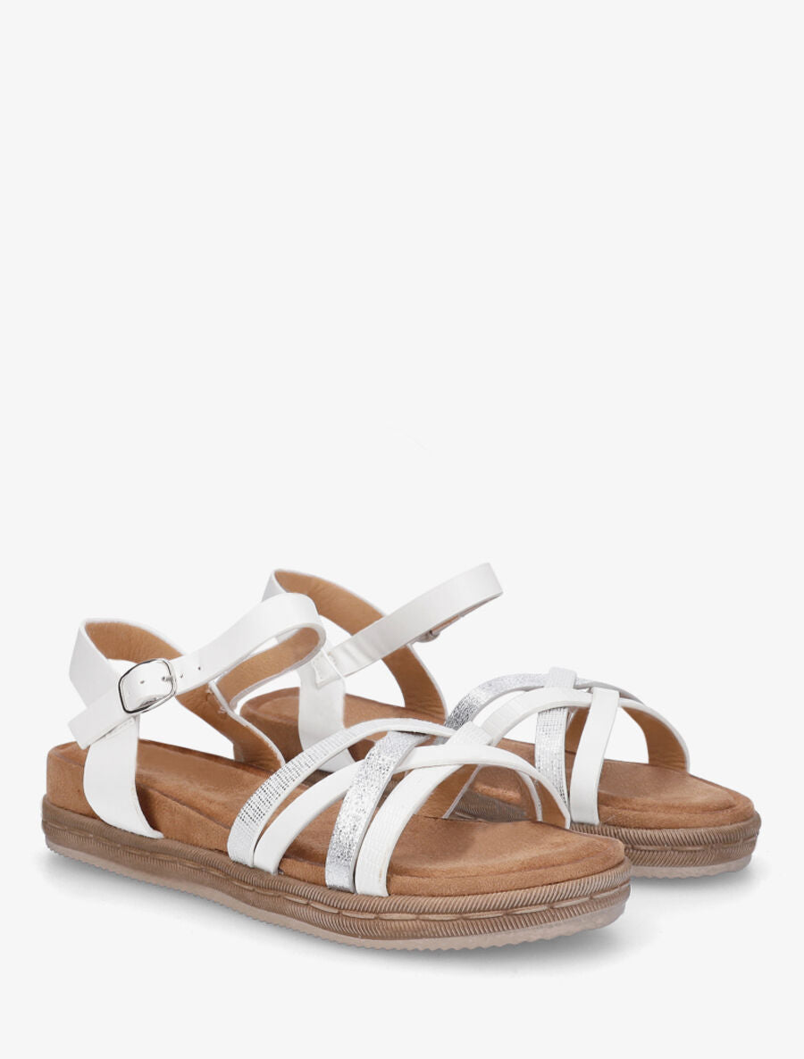 Nu-pieds à brides croisées effet irisé et python - Blanc - 4