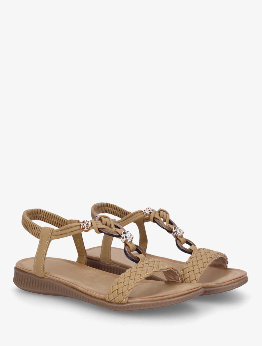 Nu-pieds à empiècement bijoux - Taupe - 4