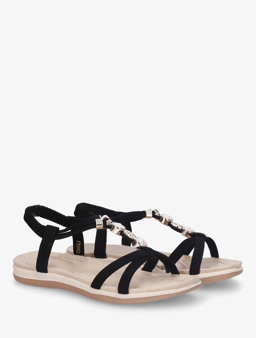 Nu-pieds à tour de cheville élastiquée - Noir - 4