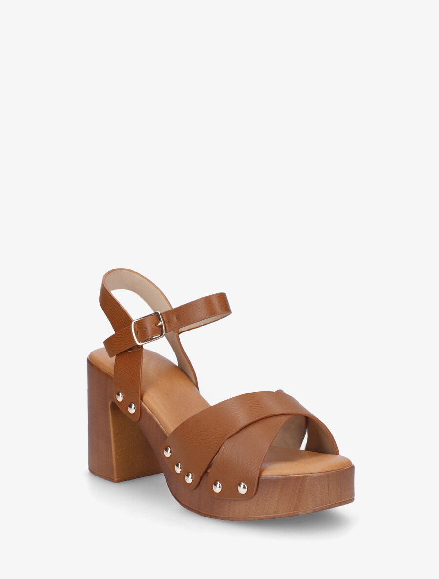 Sandales à talon style sabot en simili - Camel - 2