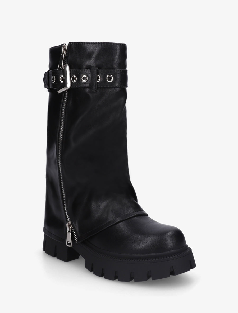 Bottes à revers et sangle - Noir - 2