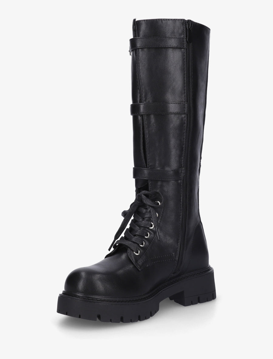 Bottes en simili à triple sangles - Noir - 3
