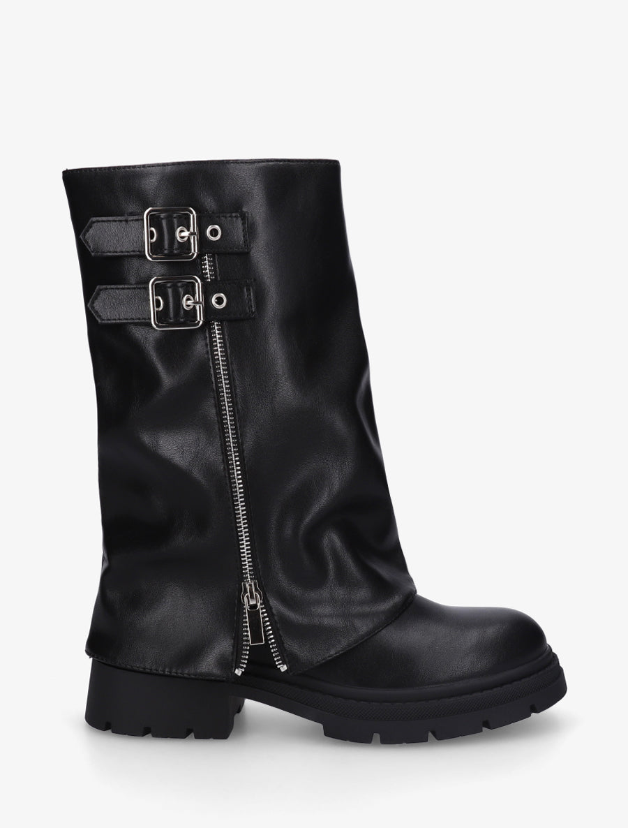Bottes à revers zippé et double boucles - Noir - 1