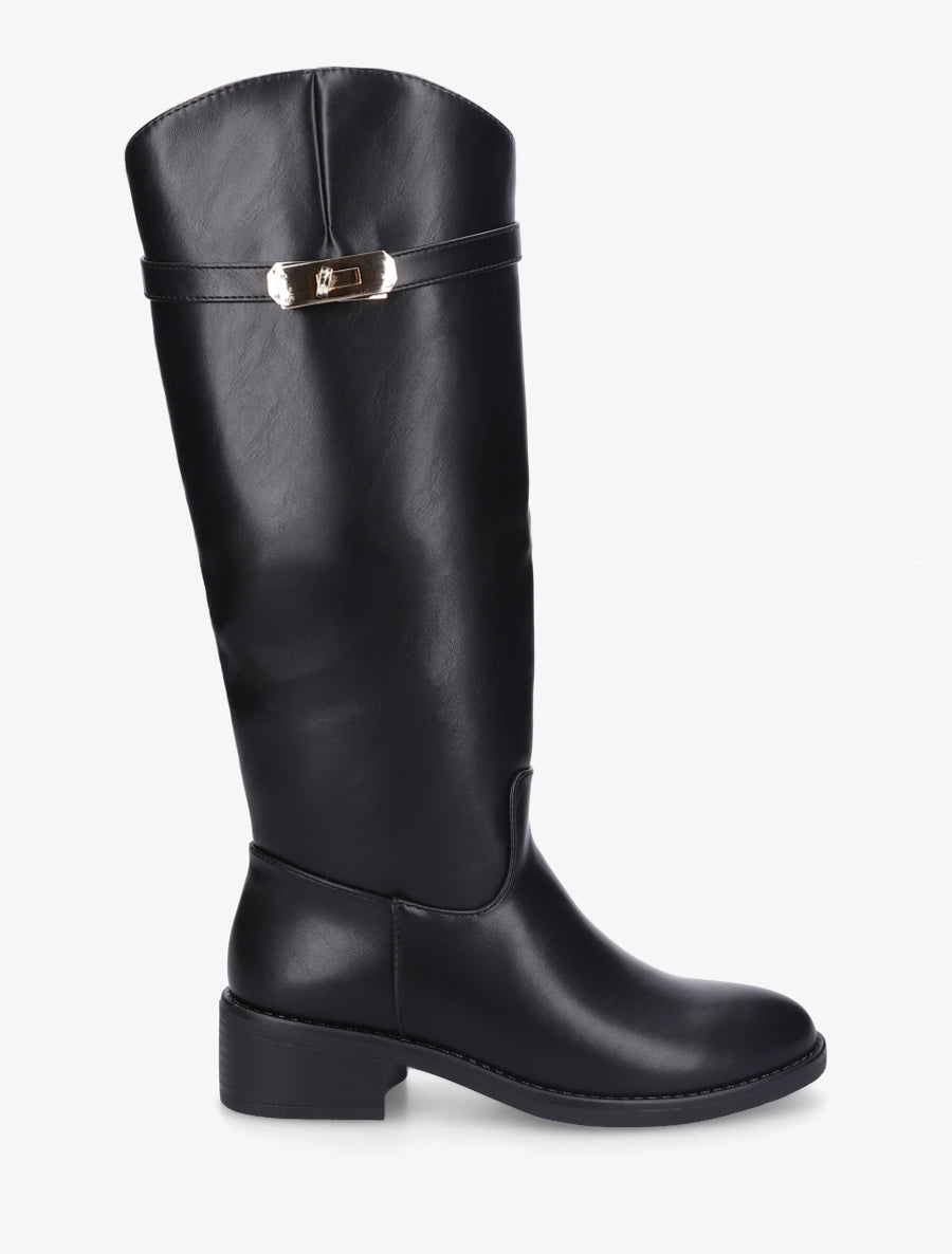 Bottes cavalières en simili - Noir - 1