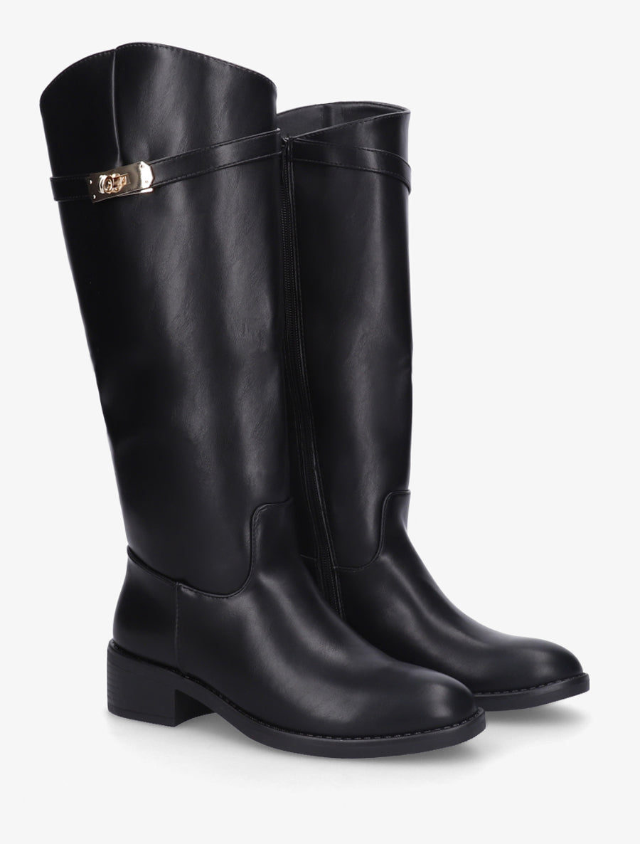 Bottes cavalières en simili - Noir - 4