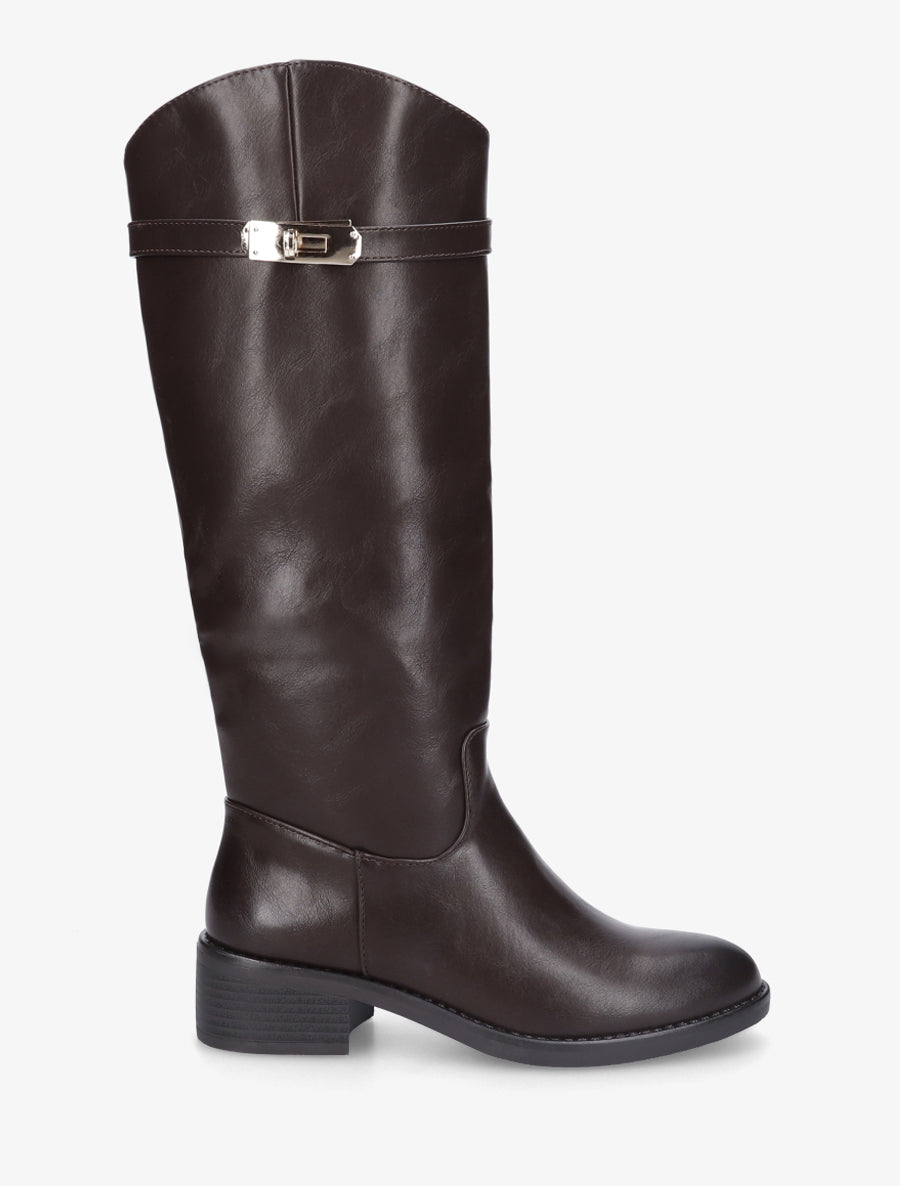 Bottes cavalières en simili - Marron - 1