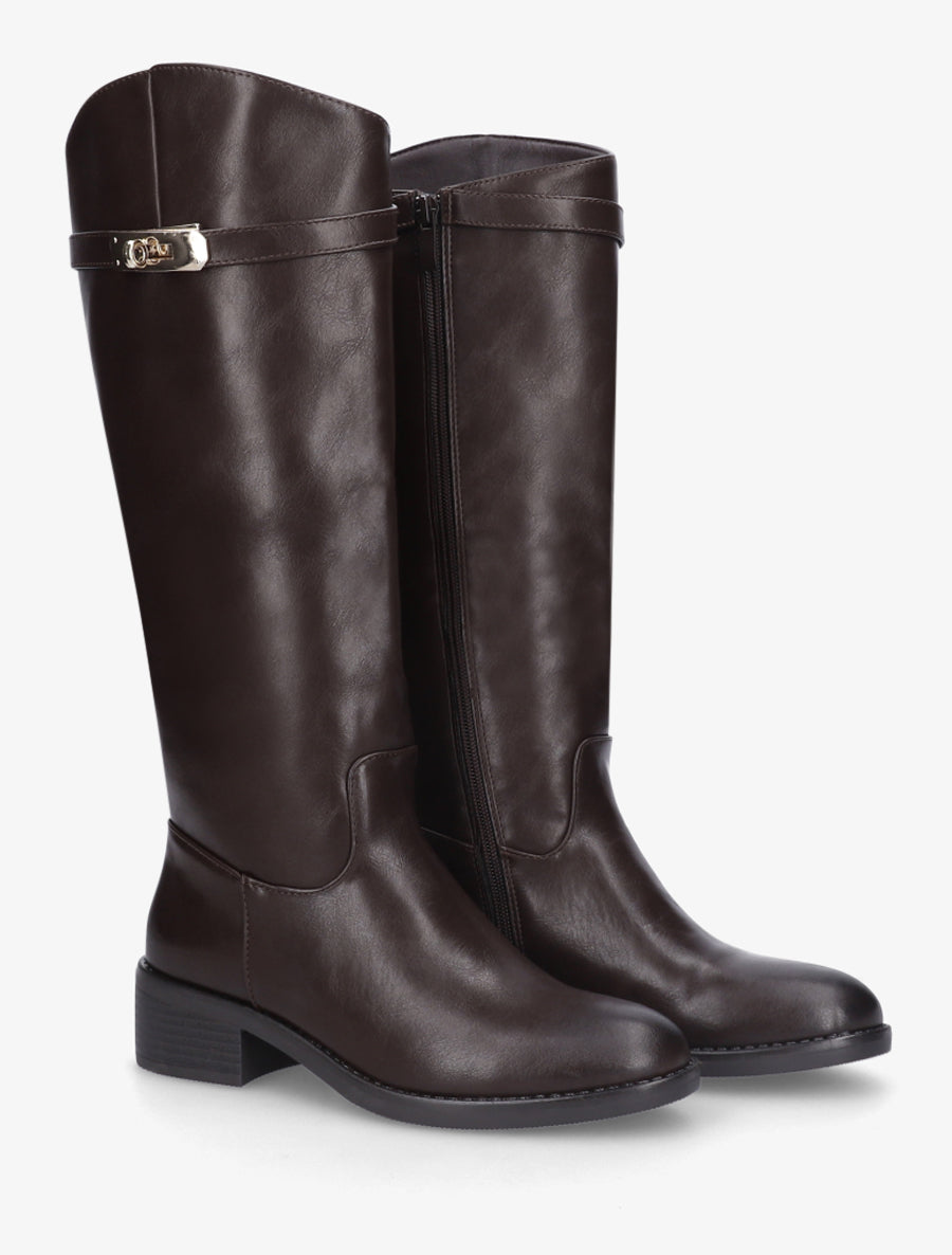 Bottes cavalières en simili - Marron - 4