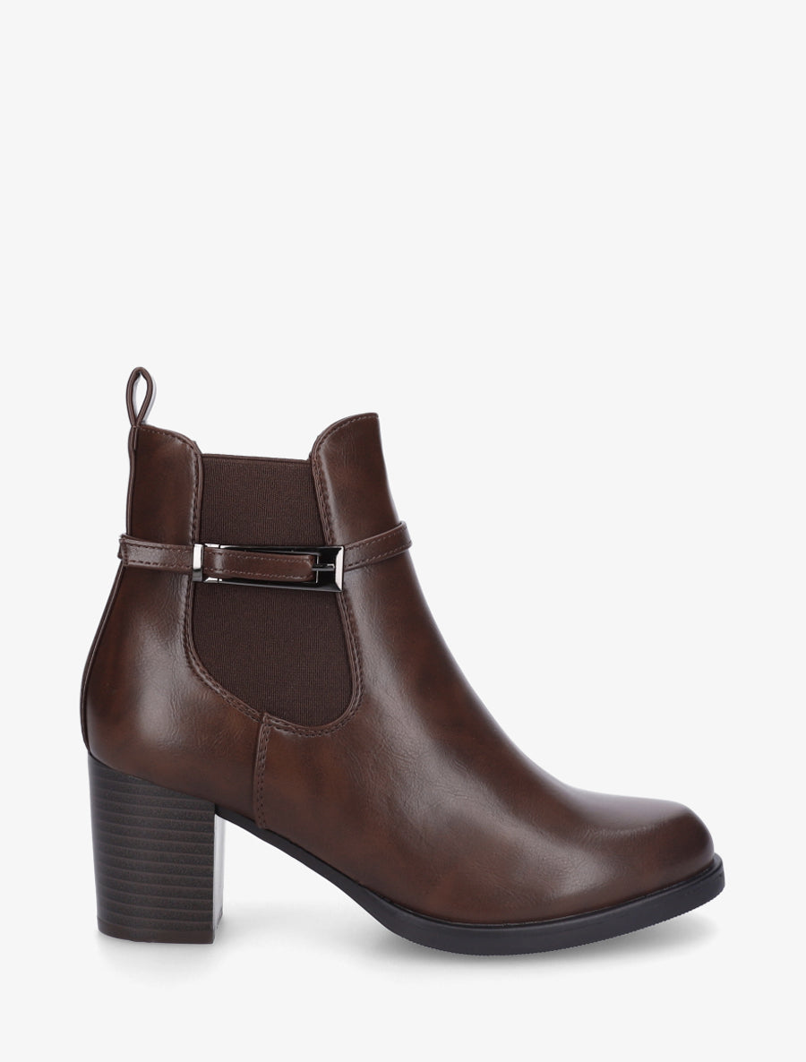 Bottines en simili à cheville élastiquée - Marron - 1
