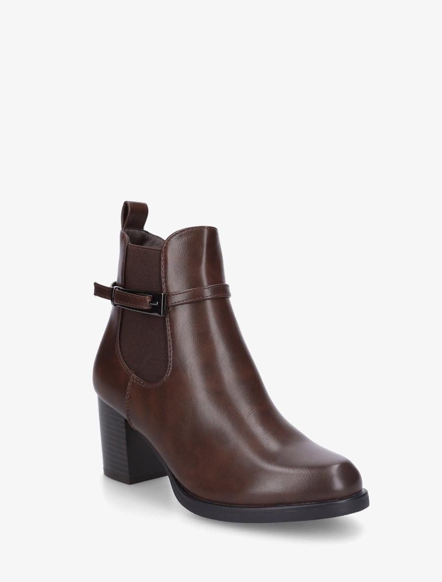 Bottines en simili à cheville élastiquée - Marron - 2