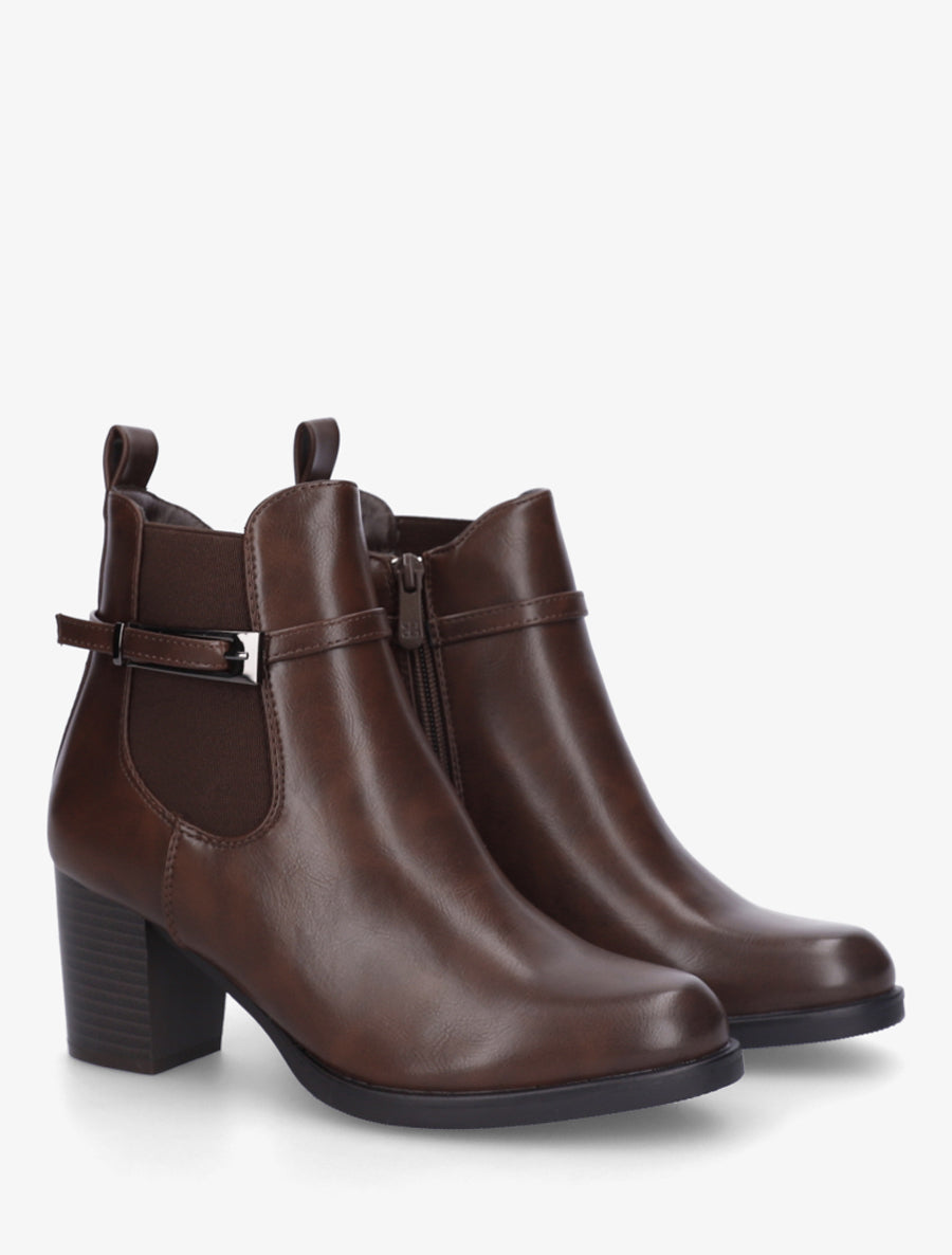Bottines en simili à cheville élastiquée - Marron - 4