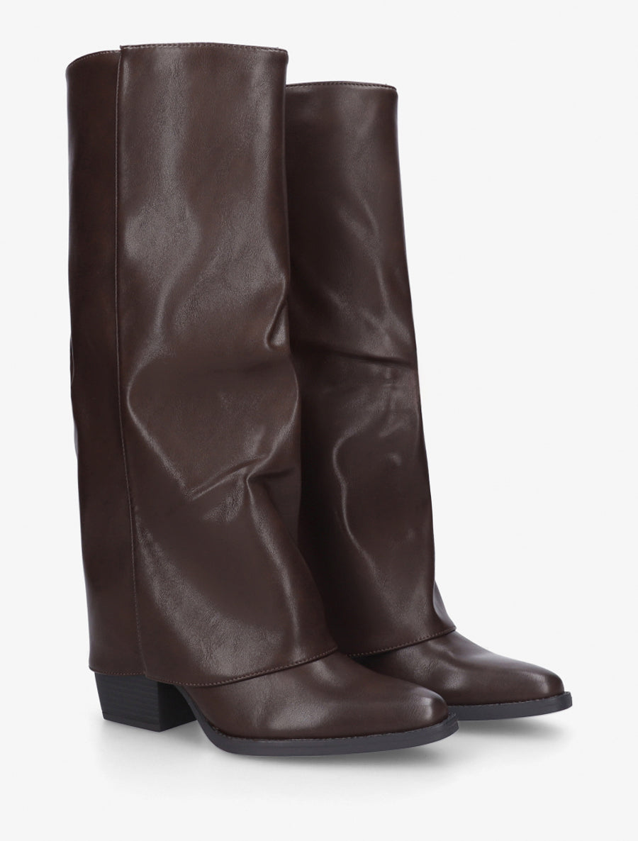 Bottes en simili à revers - Marron - 4