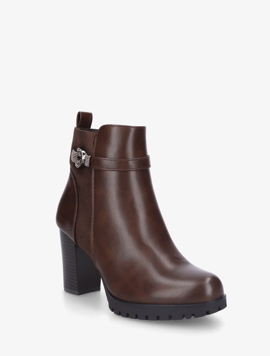 Bottines bi-matière à boucle strassée - Marron - 2