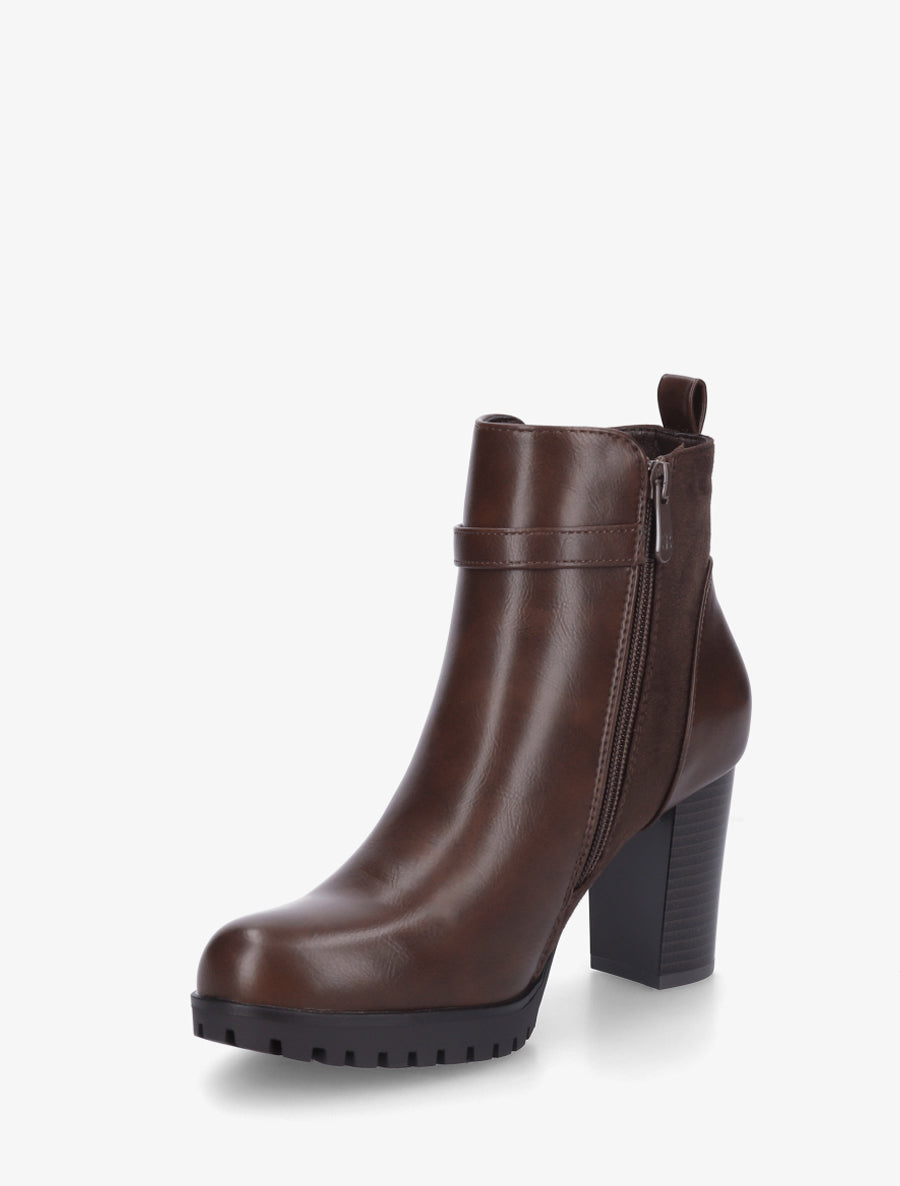 Bottines bi-matière à boucle strassée - Marron - 3