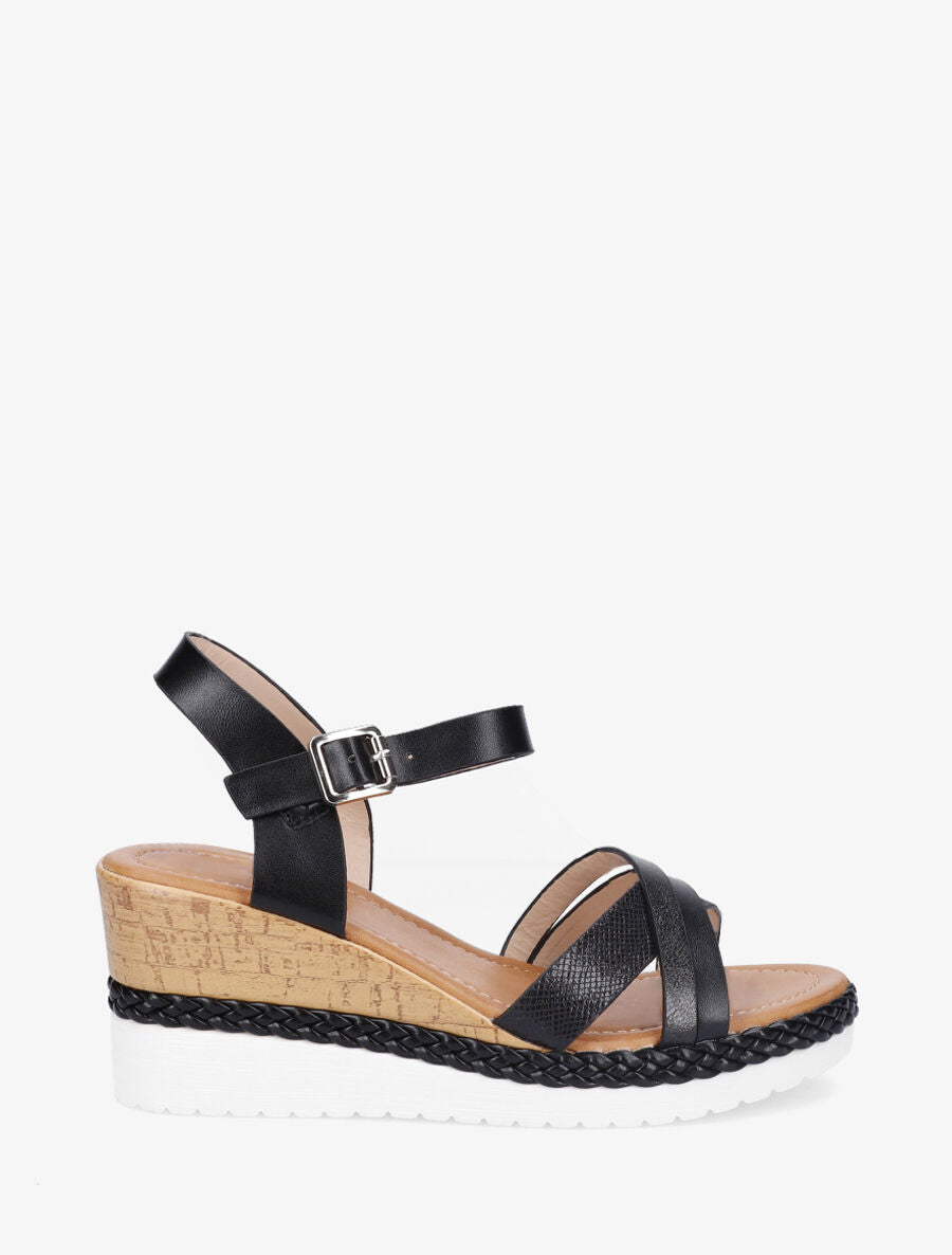 Sandales compensées à brides croisées - Noir - 5