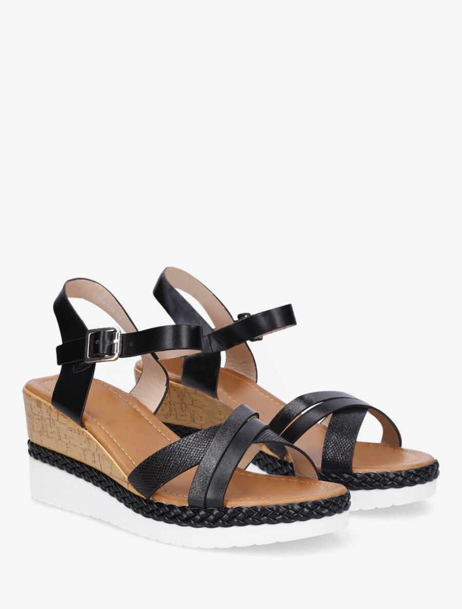 Sandales compensées à brides croisées - Noir - 4